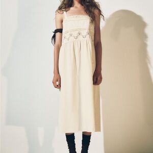 Zara Cream Pleated Sundress with Square Neck and Sleeveless Design